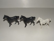 Plastic Horse Figures 3 , Black / White, 2-1/2" High, Vintage, pre-owned