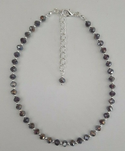 CRYSTAL RONDELLE BEADED ANKLE BRACELET ANKLET 9.5" 58 COLOURS AVAILABLE - Picture 10 of 49