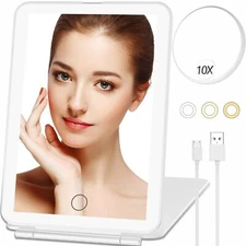 LED Lighted Makeup Mirror 3 Color Modes 10X Magnification Rechargeable 80 LEDs