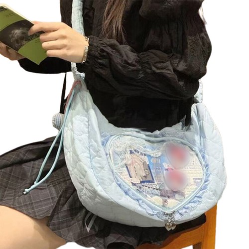 Cute Pleated Shoulder Bag Love Heart Women Lolita Jk Ita Bag Drawstring Handbag - Picture 7 of 16
