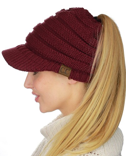 NEW! CC Beanie Tail Warm Knit Messy High Bun VISOR CC Ponytail Beanie Cap - Picture 62 of 153