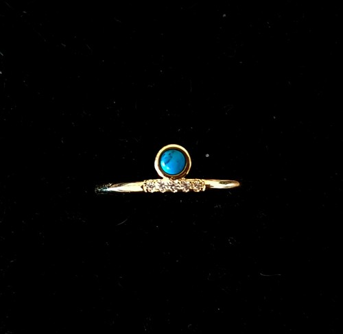 Dainty Tiny Gold Turquoise Ring delicate small stacking geometric Art Deco blue - Picture 7 of 12