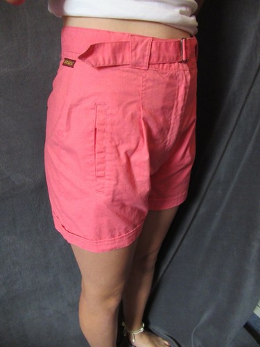 80's Vintage E.V. Ltd. Pink Cotton Belted High Waist Cuffed Hem Shorts 9/10 - Picture 7 of 12