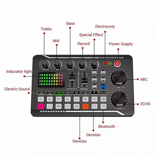 Professioneller Audio Mixer Live Soundkarte mit DJ Mixer Effekten und Sprachwechsler - Bild 8 von 11