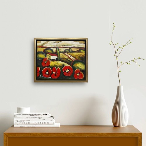 NY Art-Original Oil Painting of Landscape with Flower Canvas 8x10 Framed - Picture 3 of 6