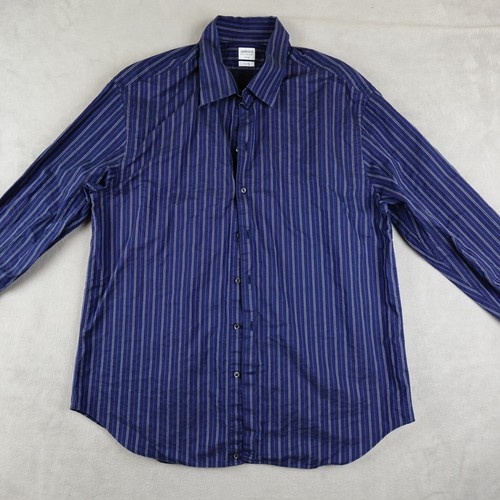 Armani Collezioni Button Up Shirt Mens XXL Blue Italy Long Sleeve Stripes Formal - Picture 1 of 23