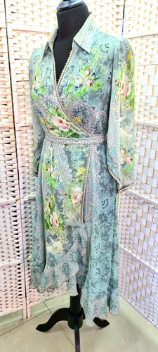 Michal Negrin Beautiful Colorful Floral Wrap Dress Size - 40 - NWT - Picture 19 of 23