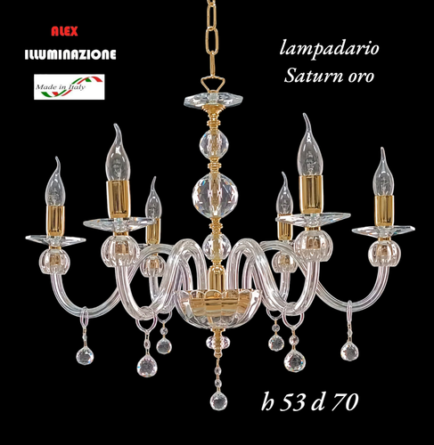 LAMPADARIO CRISTALLO 8 LUCI SATURN ORO SOSPENSIONE ARTIGIANALE ITALIANO - Foto 5 di 13