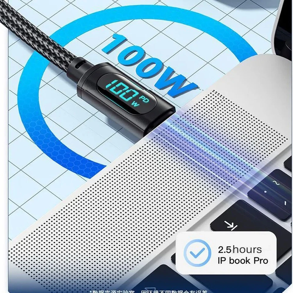USB C to USB C Cable 100W PD Fast Charging Cord Type-C Charger with LED Display - Image 4 of 4