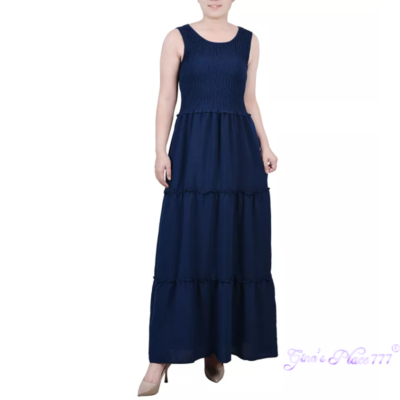 NWT Womens NY COLLECTION Petite Sleeveless Texture Tiered Maxi Dress Navy  Sz PXL | eBay