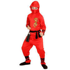 COSTUME CARNEVALE RED DRAGON NINJA CASACCA PANTALONI COPRICAPO FASCE 4/10 ANNI