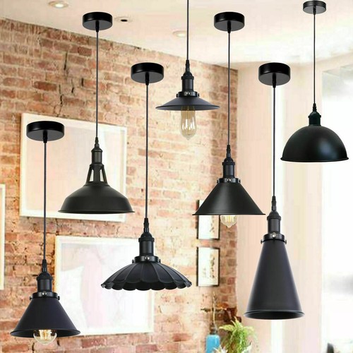 Colgante de techo industrial vintage luces negras sombra metal accesorio colgante Reino Unido - Imagen 3 de 47