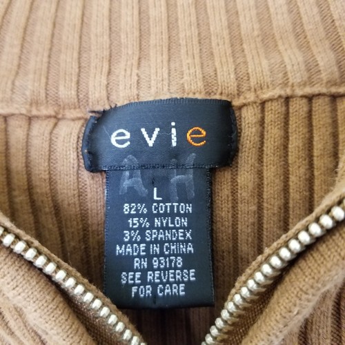 evie Womens Brown Size Large Full Zip Front Ribbed Sweater - Picture 3 of 4