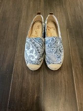 Sam Edelman Blue Satin Paisley Slip On Espadrilles Size 7.5