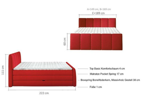 BOXSPRINGBETT DESIGN BETT TOPPER FEDERKERN DOPPELBETT POLSTERBETT mit BETTKASTEN - Bild 3 von 12