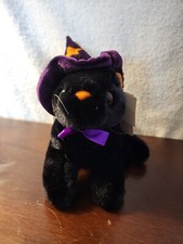 Dan Dee Black Cat Plush Purple Witch Hat Bow Halloween 8 Inch Stuffed Animal