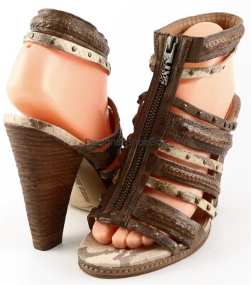 $170 MISS SIXTY Quincy Brown Multi Leather Designer Open Toe Sandals 8 EUR 38