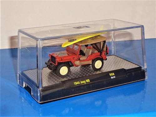 M2 Machines Maui And Sons 1944 Jeep MB Orange w/ Tan Top Yellow Surf Board - Picture 3 of 3