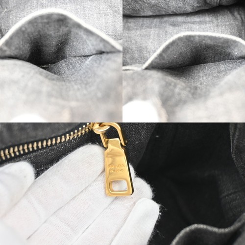 PRADA Logo Canapa 2Way Shoulder Hand Bag Canvas Leather Black GHW 30EE902 - Picture 15 of 19