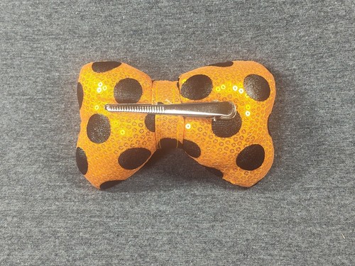 Sequin Hair Bow Stuffed Orange Black Polka Dots - Picture 2 of 5