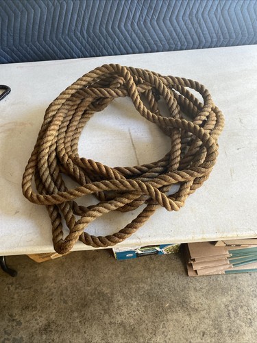 Vintage 1" dia., 50 feet, Hemp Fiber Rope Nautical Climbing Hunting Decor - Picture 2 of 5