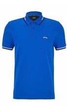 Hugo Boss Curved-logo Slim-fit Mens Size XL Blue Cotton Polo Shirt Stretch