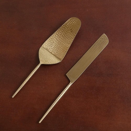 Gold Hammered Cake Knife & Server Set Stainless Steel Wedding Party Pack Of 2 - Picture 2 of 5