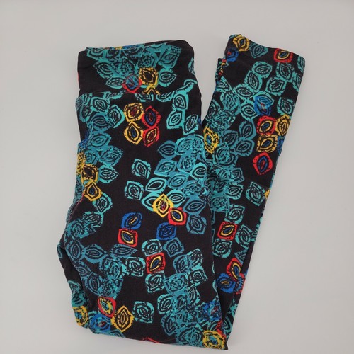 Lularoe Girls Leggings Black Blue Colorful Size S/M - Picture 5 of 5