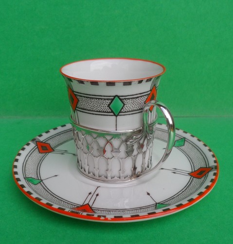 Shelley Vogue 11772 unhandled coffee cup & saucer with silver hallmarked holder. - Picture 6 of 18