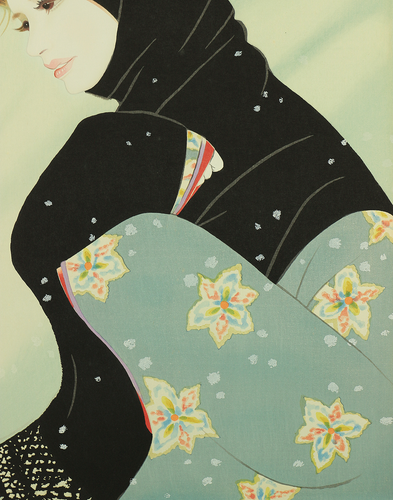 岩田専太郎 Iwata Sentaro (1901-1974) Original Woodblock Print「こゆき」(Light Snow) - Picture 7 of 17