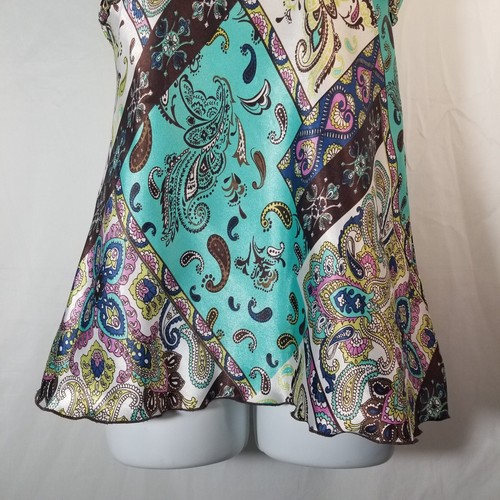 Vtg IZ Byer California Y2K Womens M Tank Camisole Paisley Top Brown Blue Yellow - Picture 5 of 17