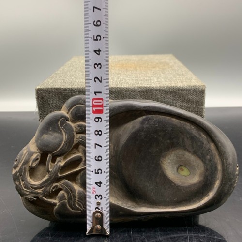 Herramientas de caligrafía antiguas chinas de 7′′ piedra tallada melocotón estatua piedra tinta natural - Imagen 8 de 9