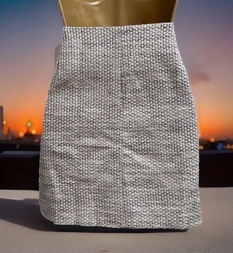 Karen Millen Sparkly Ecru Silver Tweed A Line Zip Front Mini skirt 8 Waist 32” - Picture 17 of 22