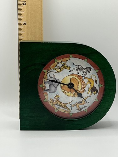 African Animals Lion Elephant Mantle/Desk Wood Clock Battery Operated 4 3/8” EUC - Picture 8 of 15