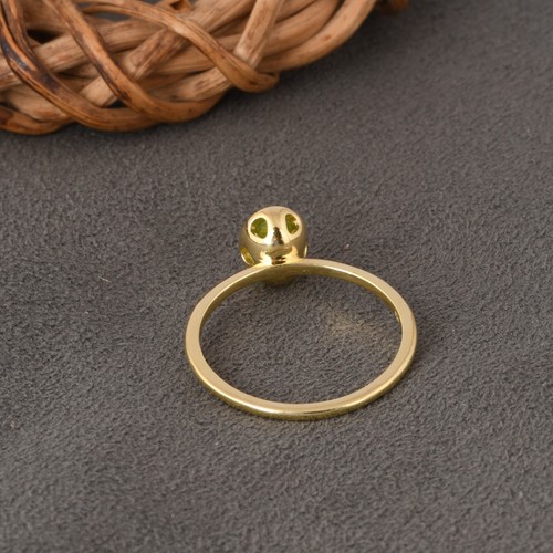 Natural Peridot Yellow Gold Plated Thin Band Ring Anniversary Gift For Wife - Picture 7 of 11