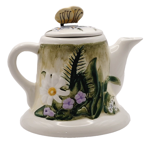 Tea for One Teapot World Market MWW with Butterfly Handle Lid Ceramic Decorative - Picture 2 of 24