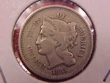 1865 THREE CENT NICKEL - VF - SEE PICS! - (X2972)