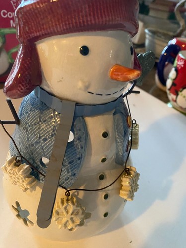 Candle Snowman Ceramic Light Holder Holidays Christmas - Picture 2 of 5