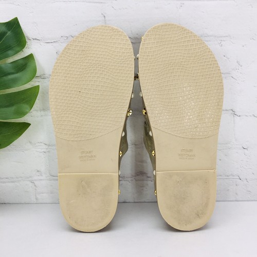 Stuart Weitzman Metallic Gold Slide Sandal Women's 7.5 Pearl Star Studded Flat - Picture 11 of 14