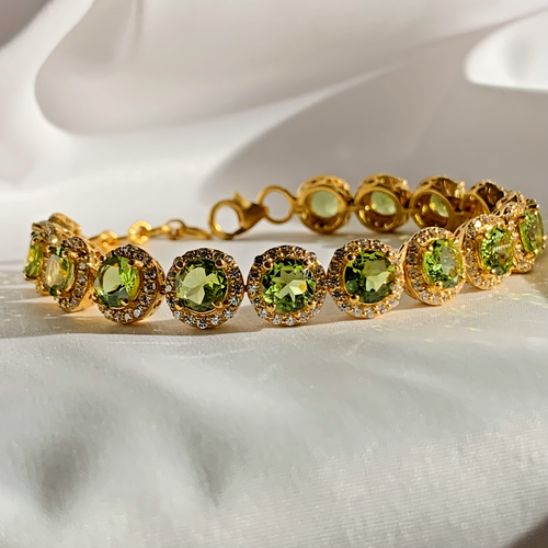 Natural round Peridot Adjustable Tennis Bracelet Gold Plated 925 Sterling Silver - Picture 3 of 12