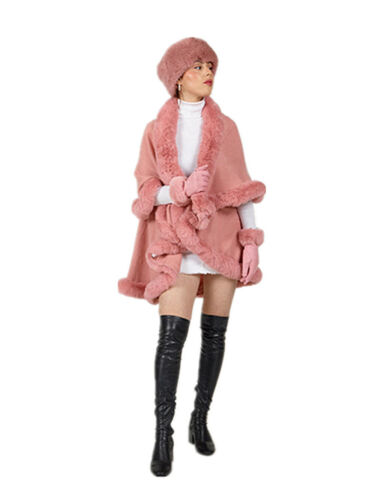 Women 2020 Faux Fur Poncho Coat Wrap Winter Cape Oversized One Size - Picture 12 of 67