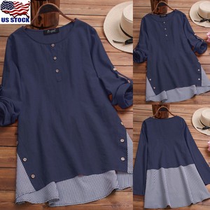 US-Womens-Casual-Button-Tunic-Blouse-Long-Sleeve-Loose-Cotton-Linen-T-Shirt-Tops