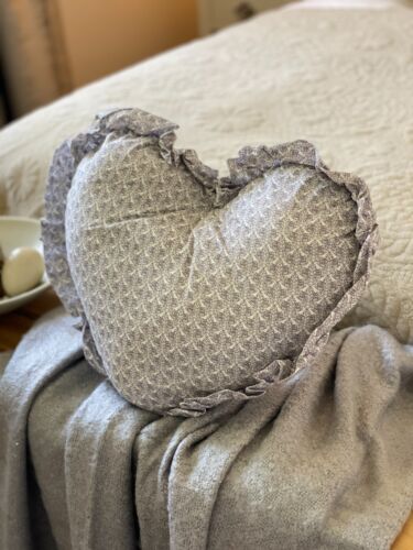 Pale Dove Grey White Heart Shaped Filled Cushion French Toile Design Cotton - Picture 6 of 8