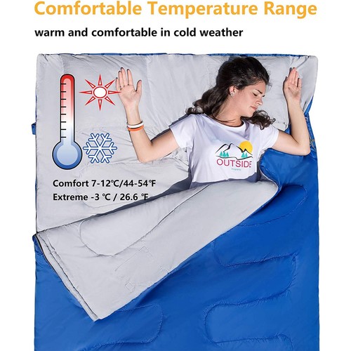 KingCamp 87x59" 2 Person 20 Degree Family Couple Sleeping Bag w/2 Pillows, Blue - Picture 8 of 12