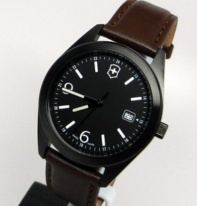 Mens-Victorinox-Swiss-Made-Army-Military-All-Black-With-Brown-Strap-40mm-Watch