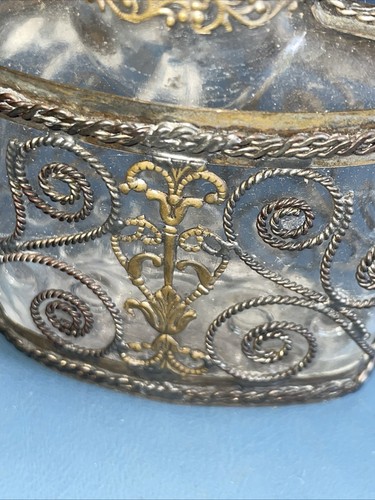 Antique Silver Plate Metal Filigree Over Glass Snuff Bottle Vintage Decorative - Picture 8 of 11