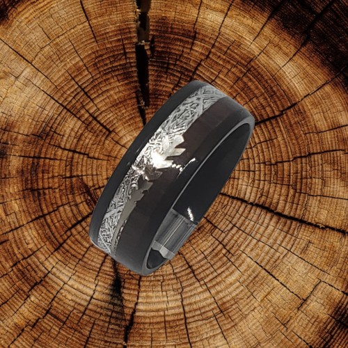 Noah Koa Wood Black Tungsten Carbine Men's Ring - Picture 15 of 23