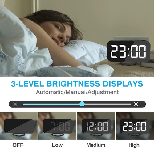 Hot Digital Alarm Clock LED Mirror Display Dual USB Charger Port Clocks - Picture 5 of 25