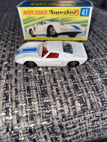 Matchbox Superfast No 41 Ford G.T. Weiß/GRÜN Sockel/Schmale Räder/fast neuwertig/Box/ - Bild 7 von 9