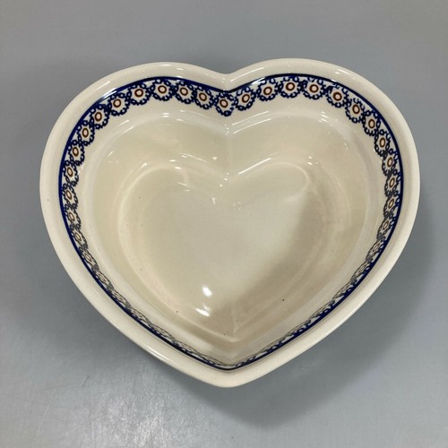 Bolesławiec cerámica polaca en forma de corazón cuenco azul 8,5 x 3" hecho a mano en Polonia - Imagen 2 de 7